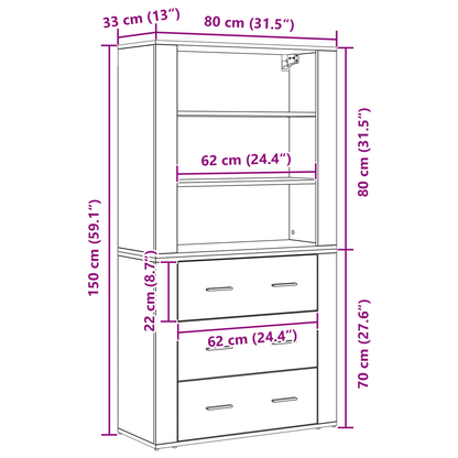 Highboard met lade Zwart eiken 80 x 33 x 150 cm Bewerkt hout