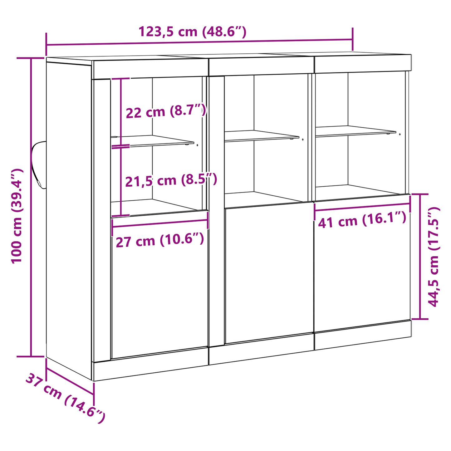 Dressoir 3 pcs Oud hout 123 x 37 x 100 cm Bewerkt hout