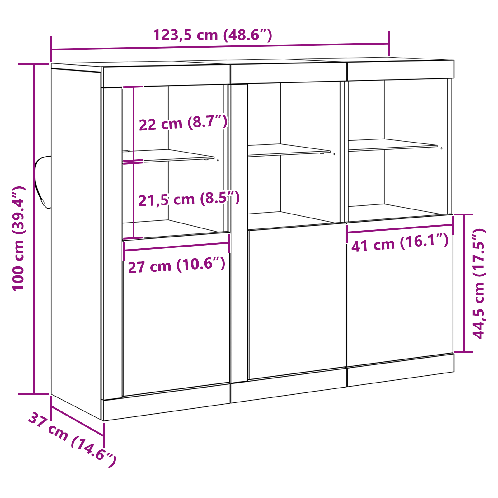 Dressoir 3 pcs Oud hout 123 x 37 x 100 cm Bewerkt hout