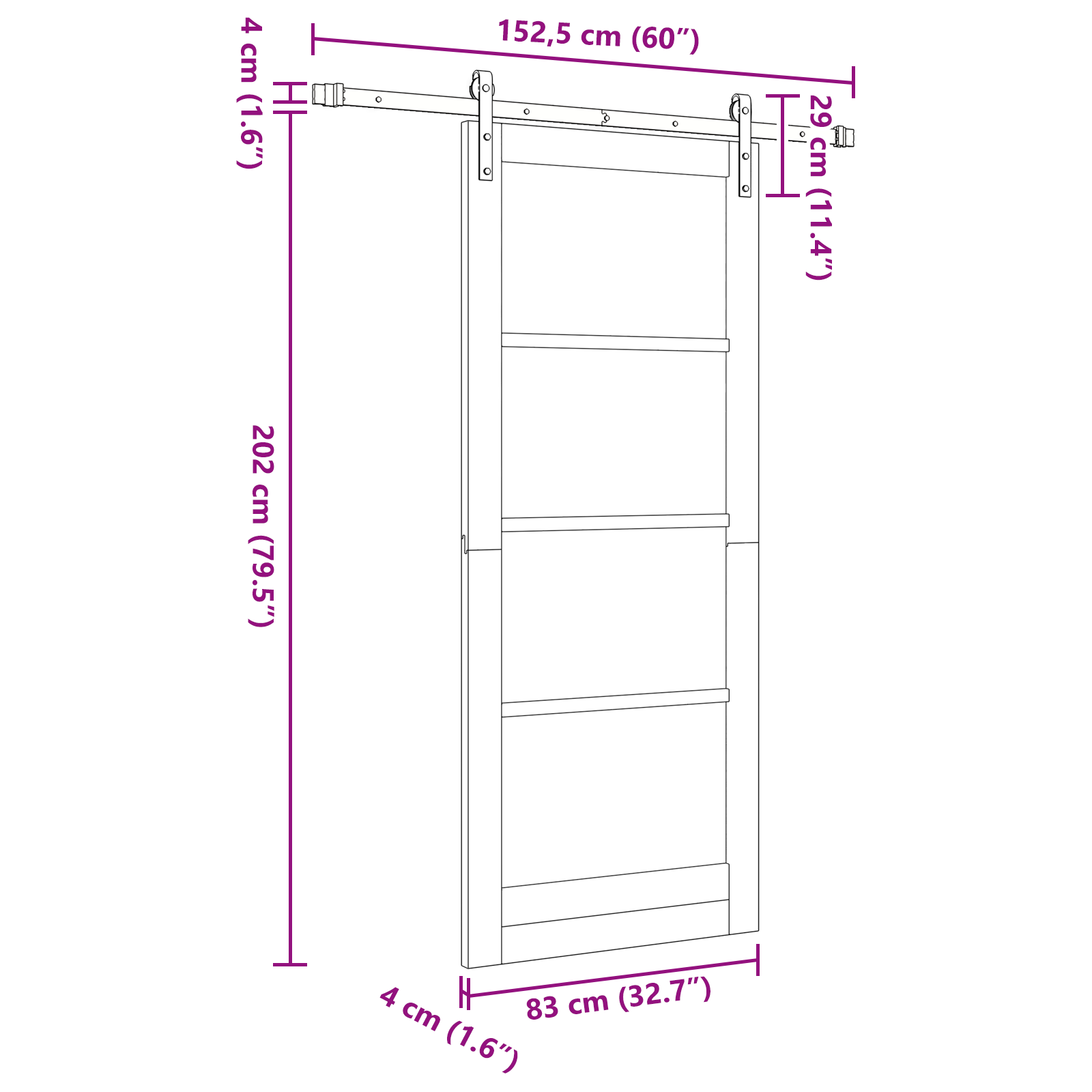 Schuifdeur met beslag 83x202 cm massief grenenhout