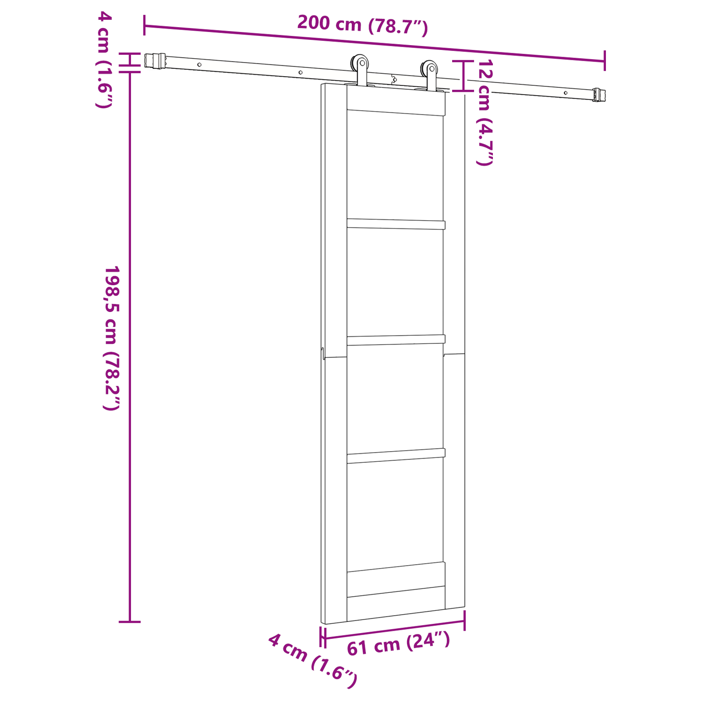 schuifdeur met hardware set 'ORKDAL'van wit massief dennenhout