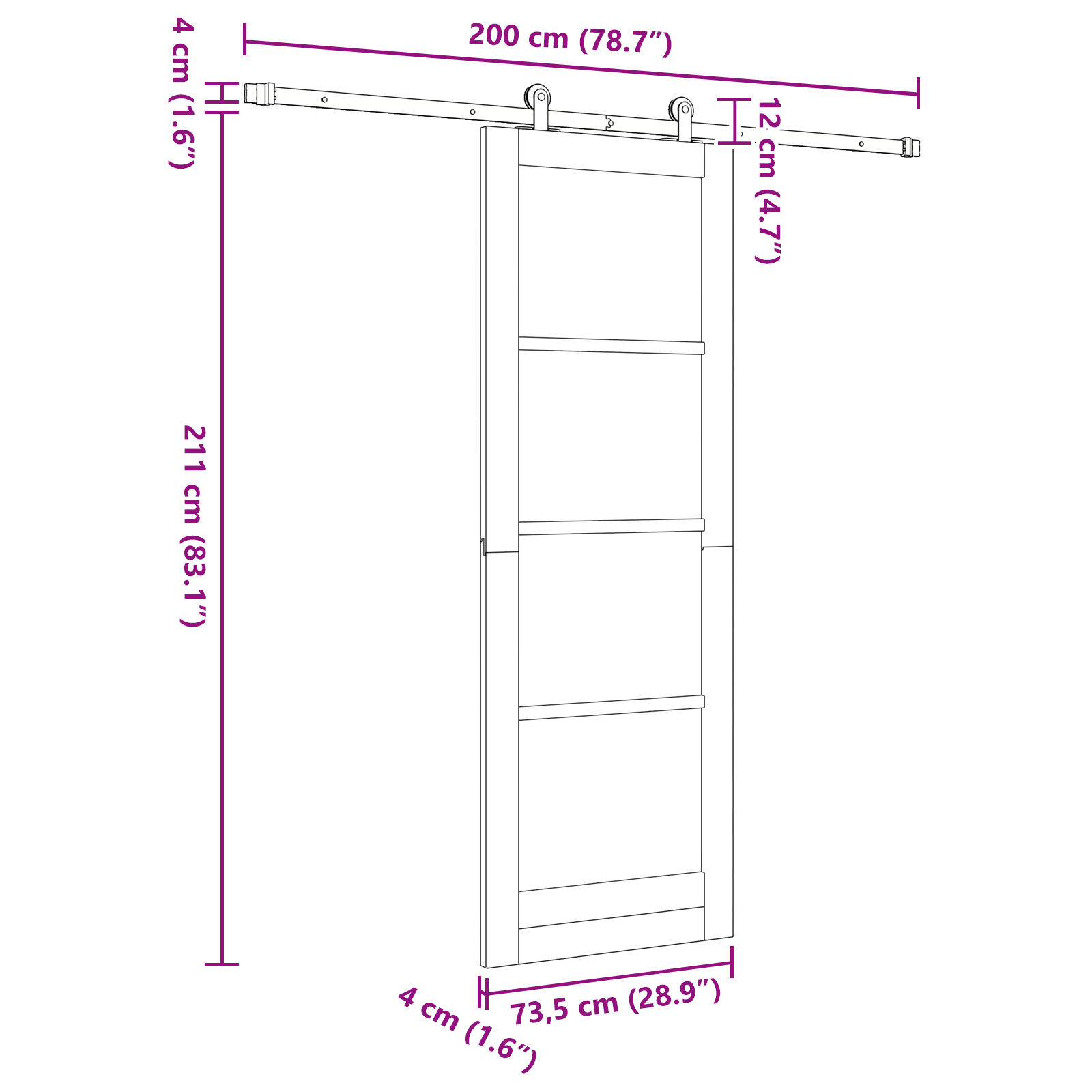Schuifdeur met Hardware Set 'ORKDAL'Wit Massief Vurenhout