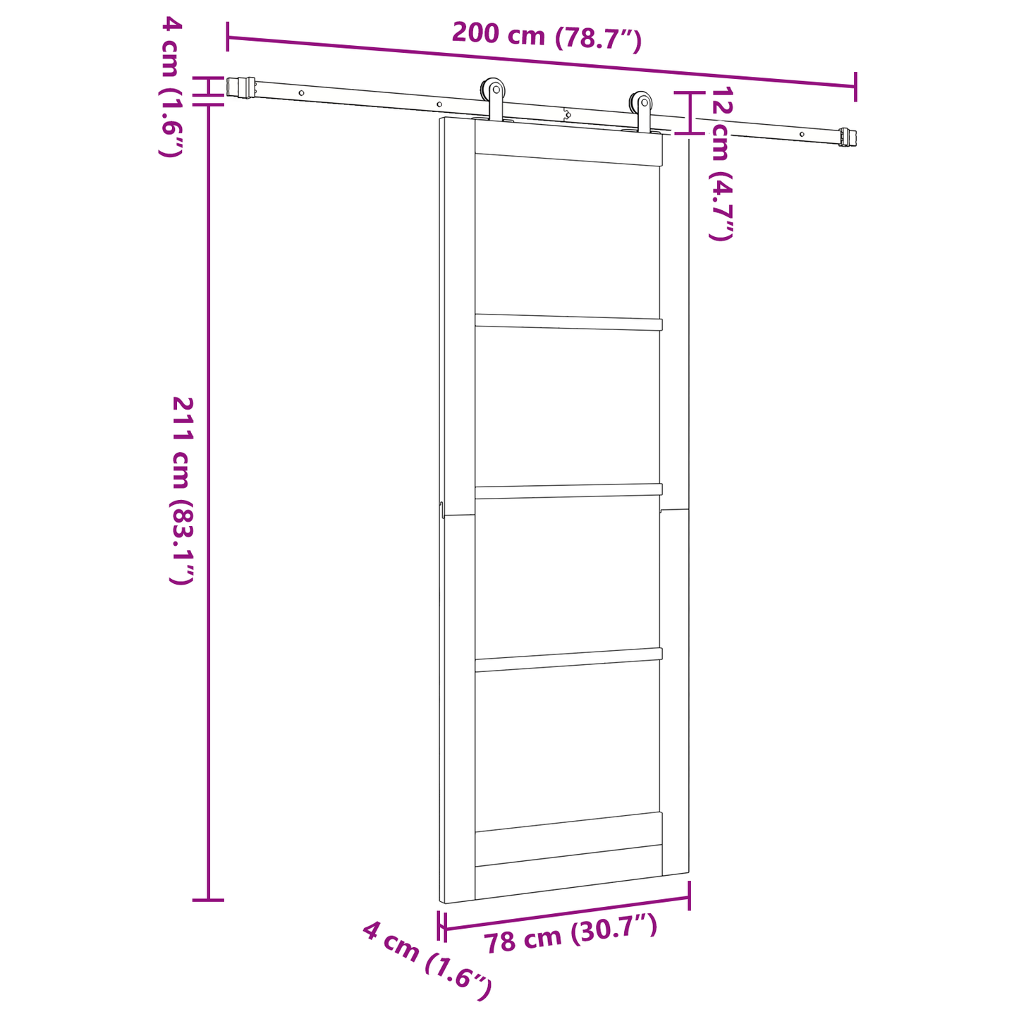 Schuifdeur met Hardware Set 'ORKDAL'Wit Massief Vurenhout