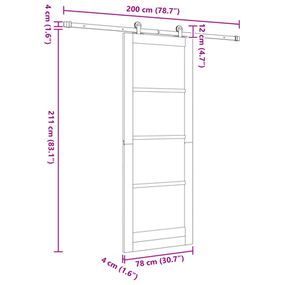 Schuifdeur met Hardware Set 'ORKDAL'Wit Massief Vurenhout