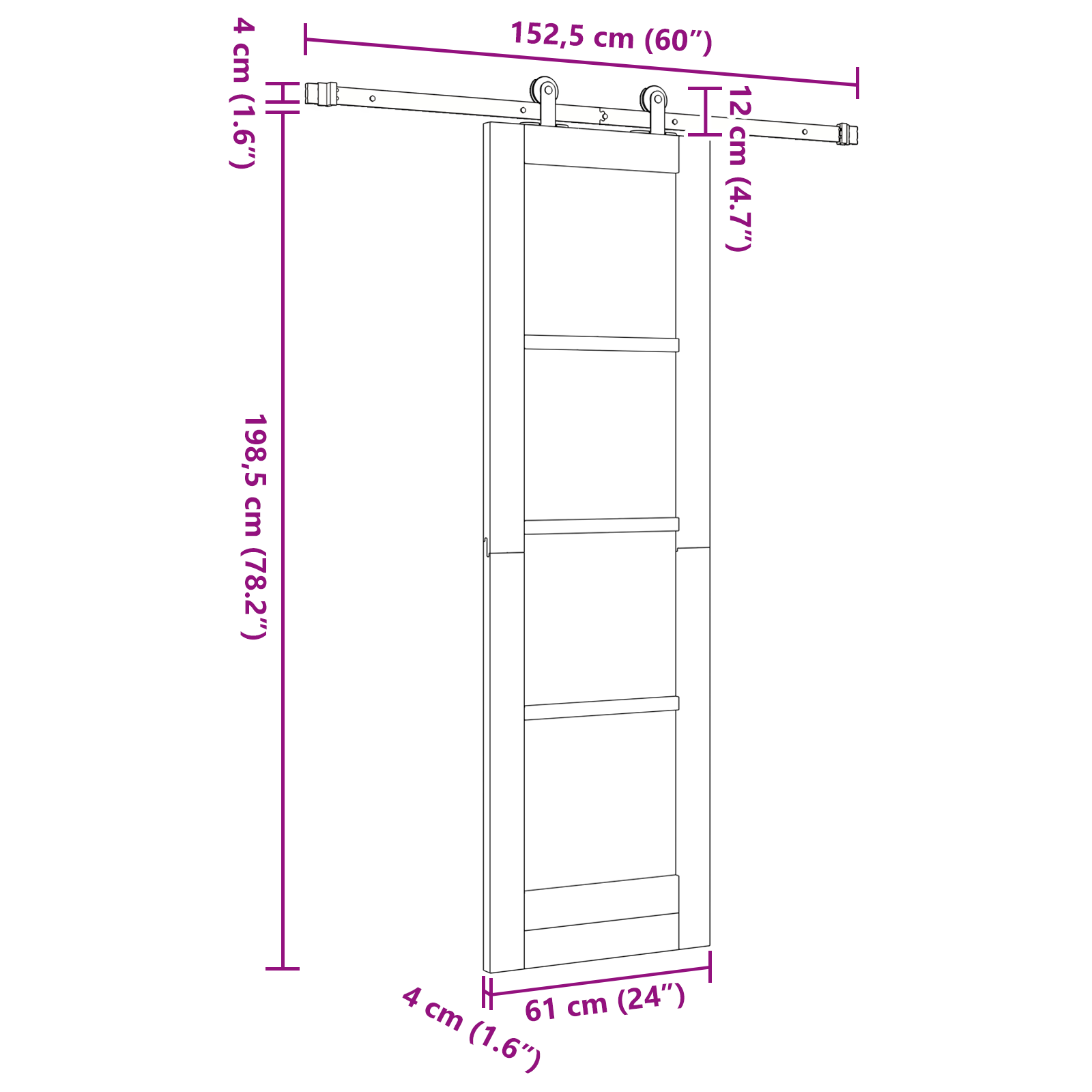 Schuifdeur met Hardware Set 'ORKDAL'Massief Hout Grond