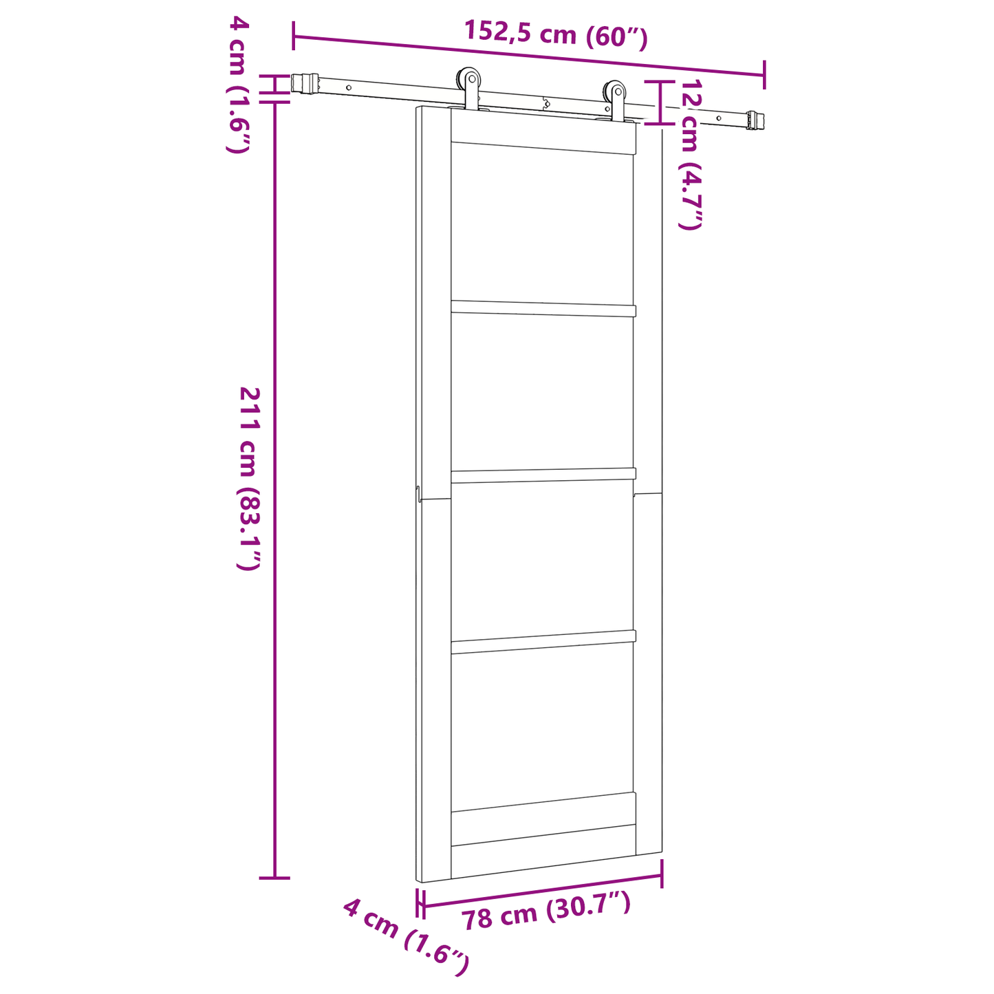 Schuifdeur met Hardware Set 'ORKDAL'Wit Massief Vurenhout