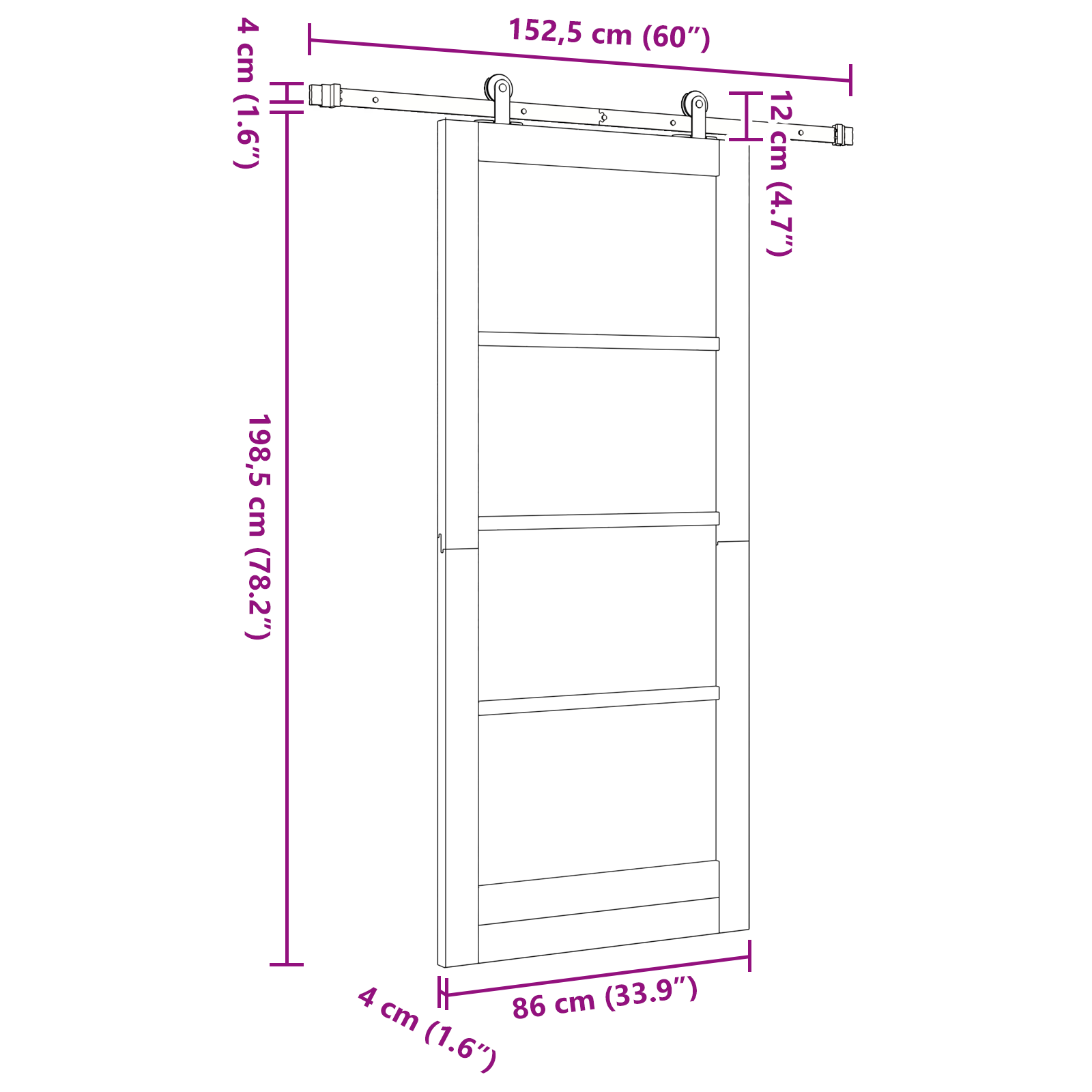 Schuifdeur met Hardware Set 'ORKDAL'Wit Massief Hout