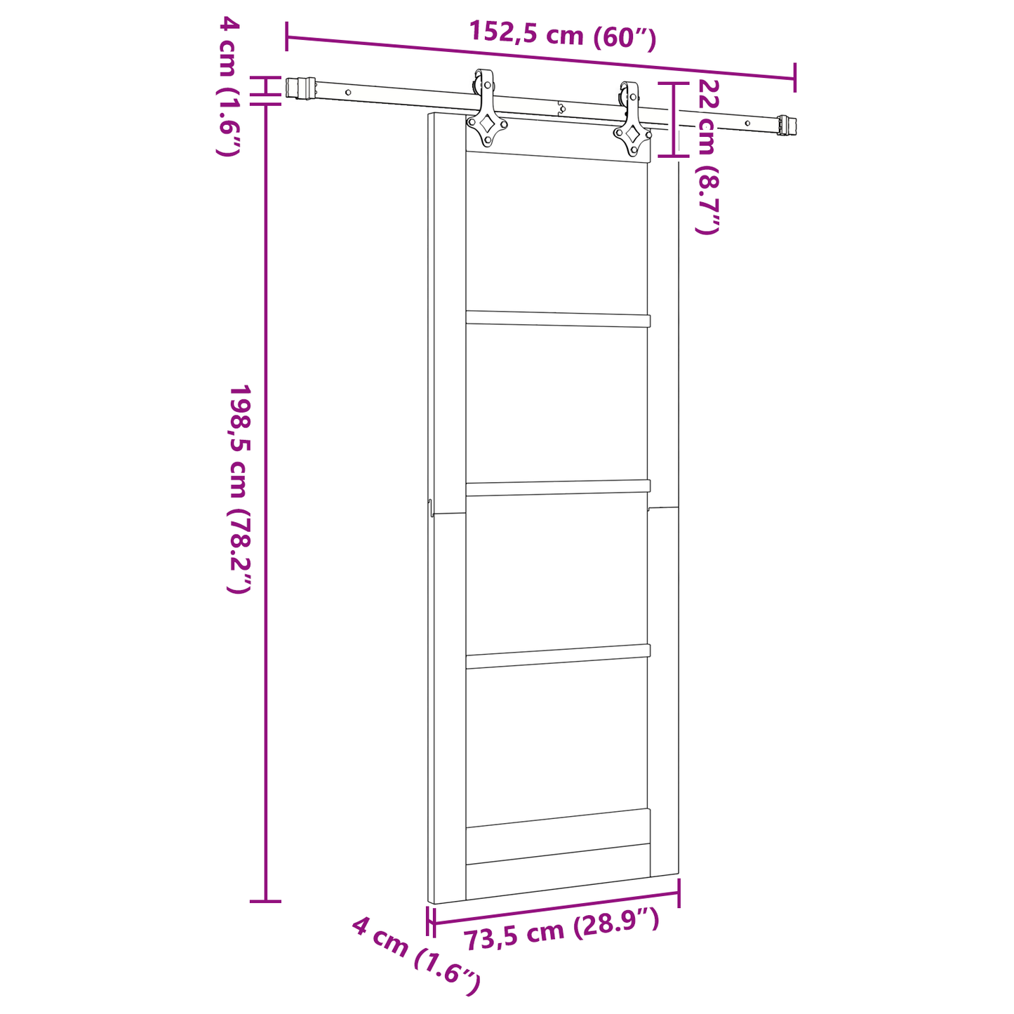 Schuifdeur met Hardware Set 'ORKDAL'Wit Massief Vurenhout