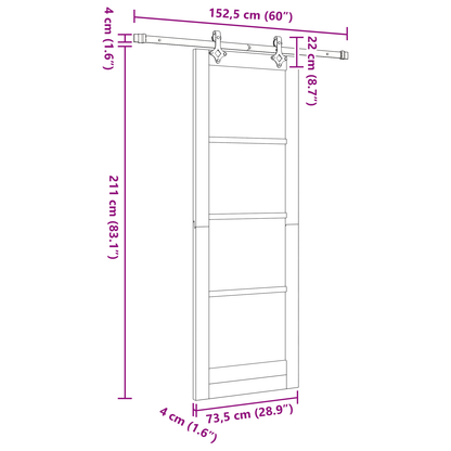 Glijdende Deur met Beugels 'ORKDAL'Van Massief Vurenhout
