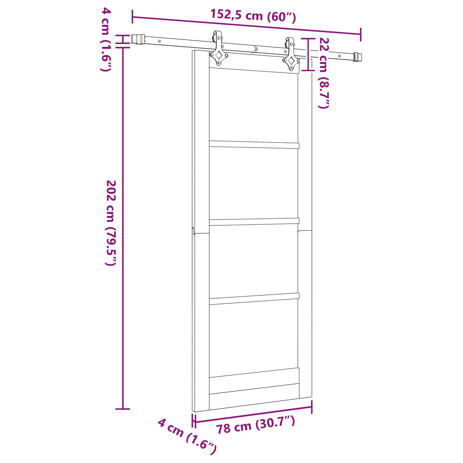 Schuifdeur met Hardware Set 'ORKDAL'Wit Vurenhout