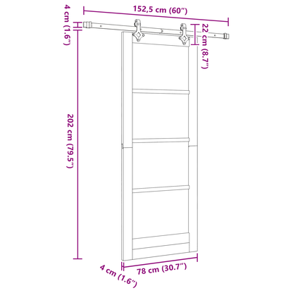 Schuifdeur met Hardware Set 'ORKDAL'Wit Vurenhout