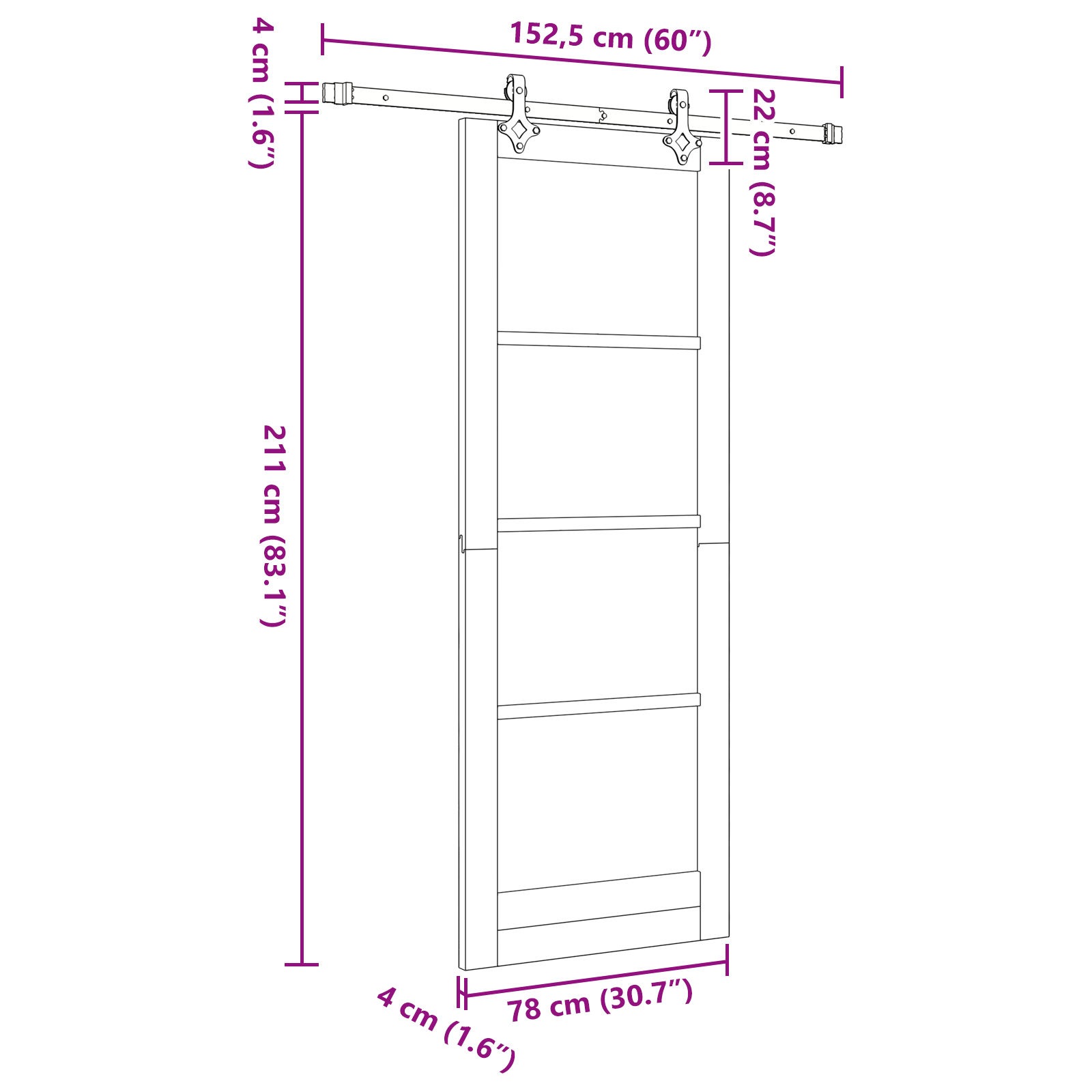 Schuifdeur met Hardware Set 'ORKDAL'Wit Massief Denhouten