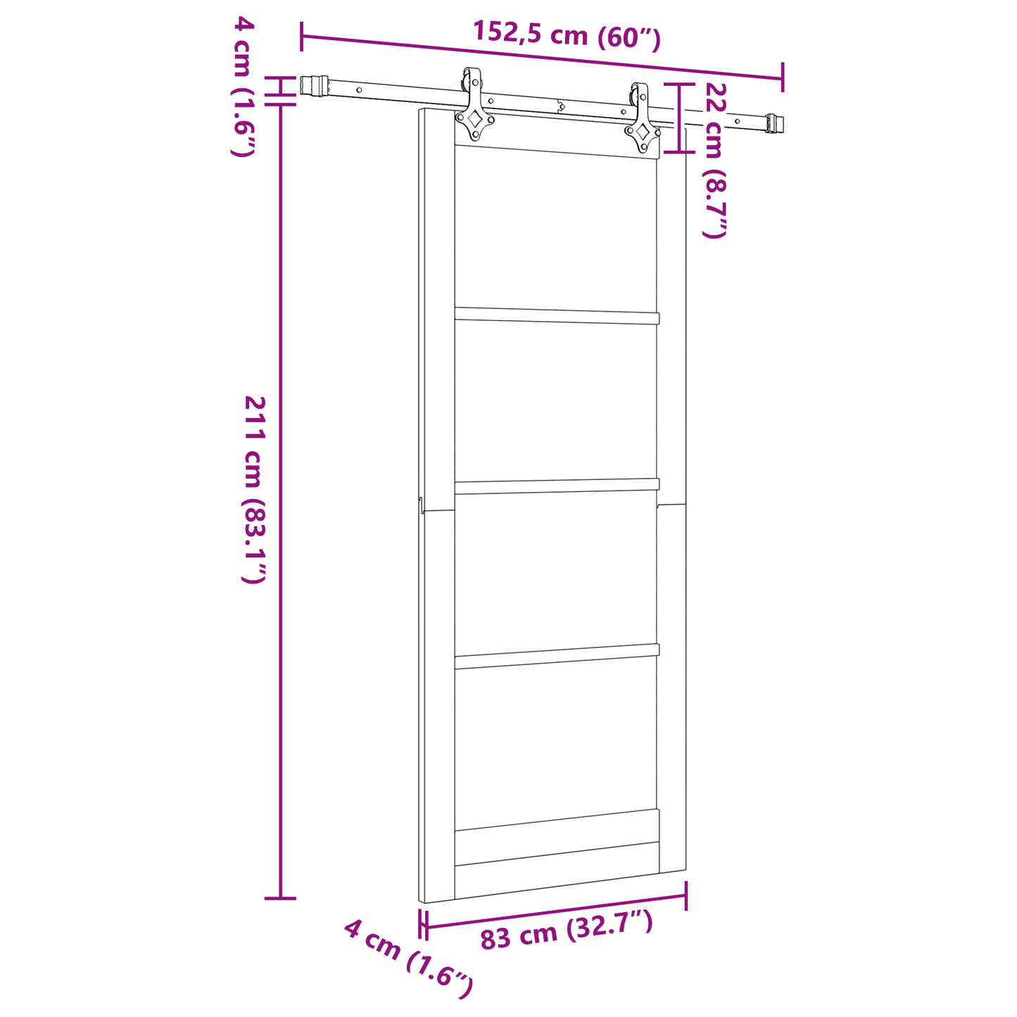 Schuifdeur met Hardware Set 'ORKDAL'Wit Massief Vurenhout