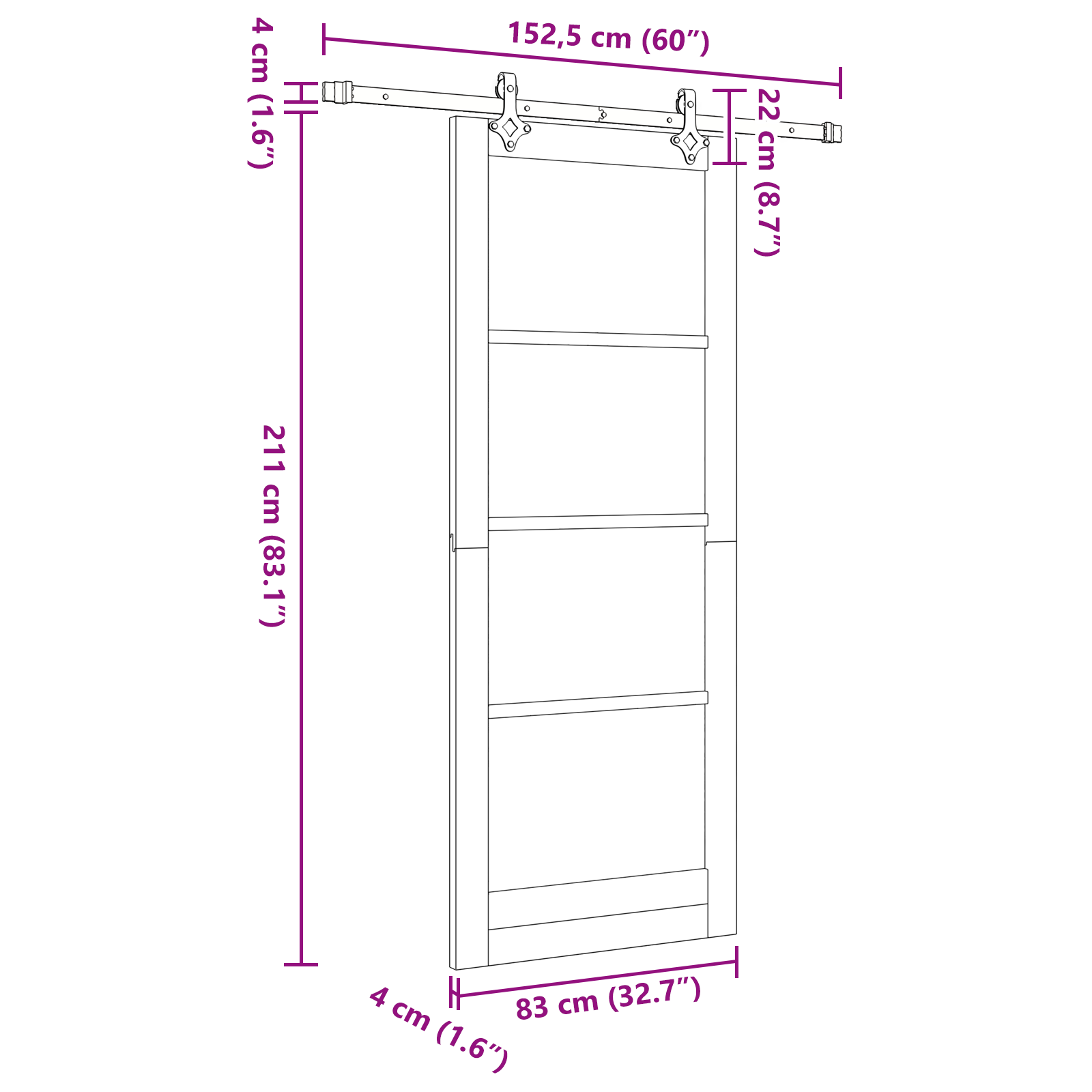 Schuifdeur met Hardware Set 'ORKDAL'Wit Massief Vurenhout