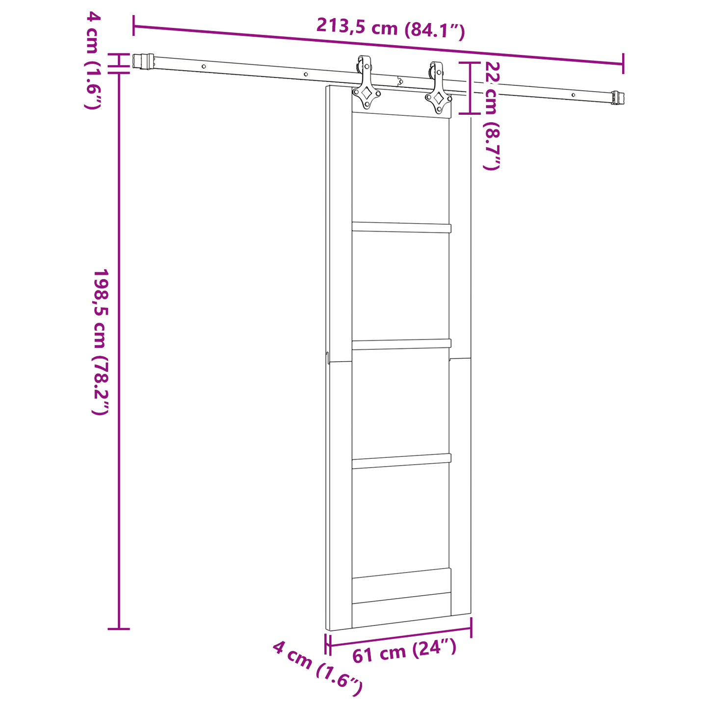 Schuifdeur met Hardware Set 'ORKDAL'Wit Massief Vuren