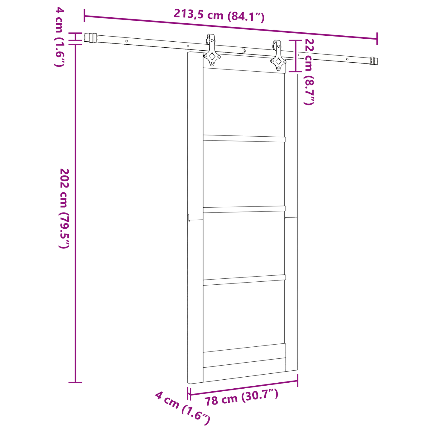 Schuifdeur met Hardware Set 'ORKDAL'Witte Massief Hout Vuren
