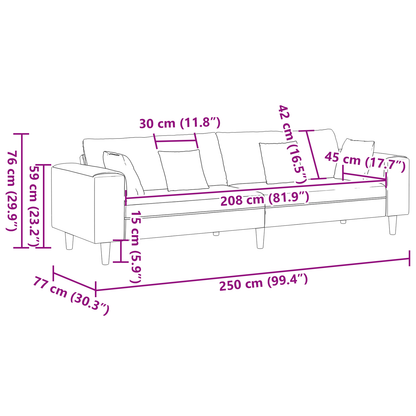 Velours Bank met kussen met kussen Geel 210 cm Fluweel