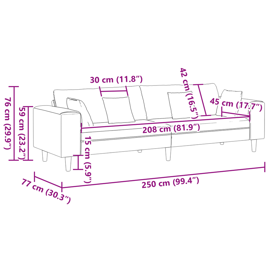 Velours Bank met kussen met kussen Geel 210 cm Fluweel