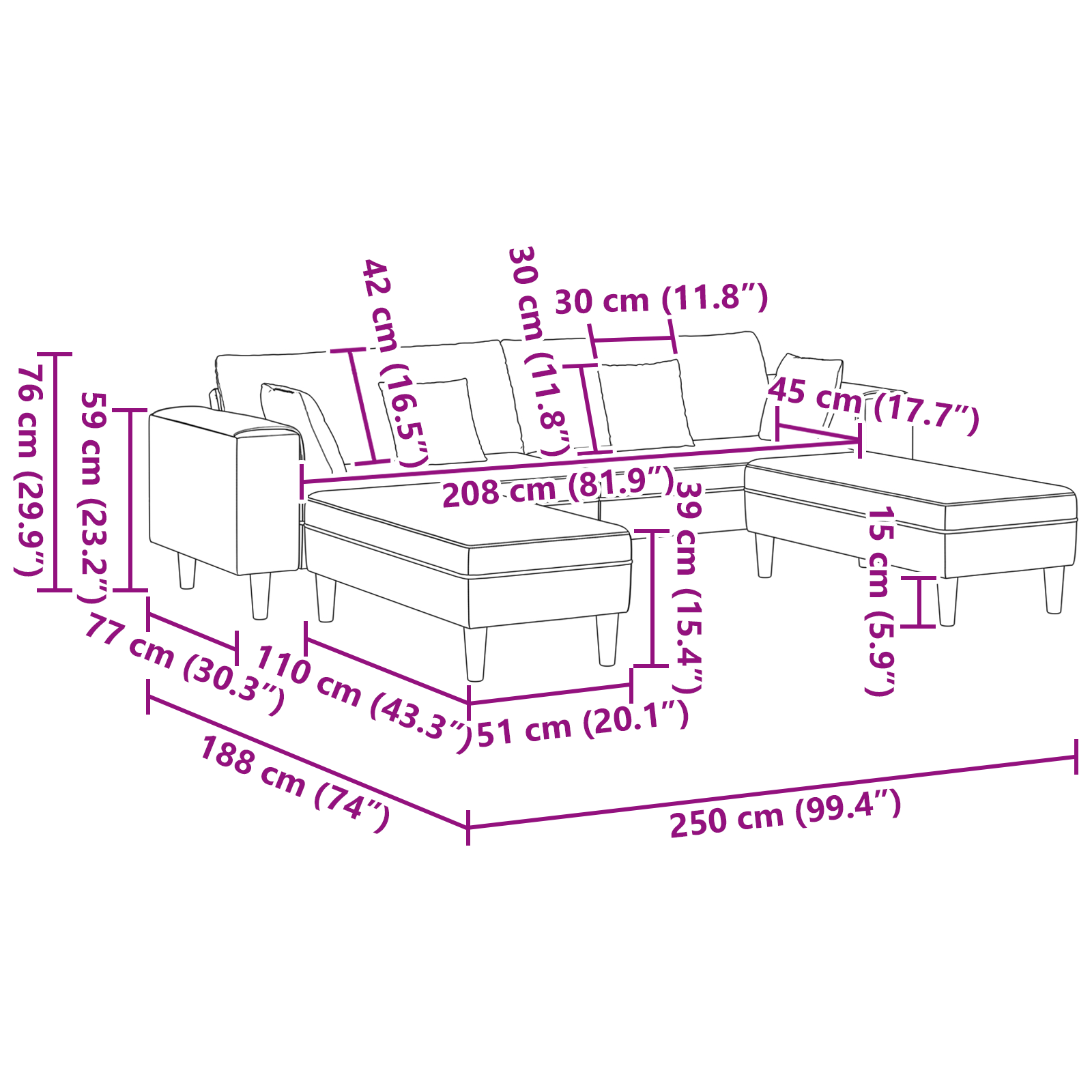 Velours Bank met kussen met kussen 3 pcs Crème 208 cm Fluweel