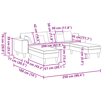 Velours Bank met kussen met kussen 3 pcs Crème 208 cm Fluweel