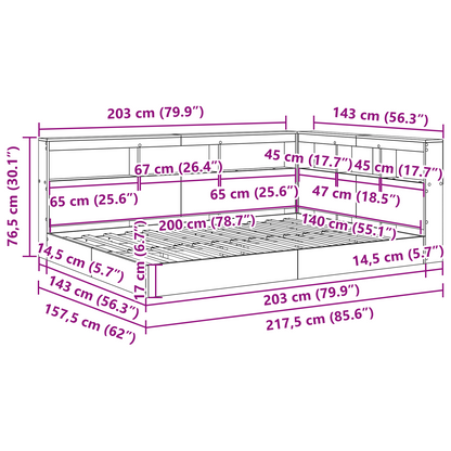 Boekenkast Bed met plank 2 pcs Wit 140 x 200 cm Bewerkt hout