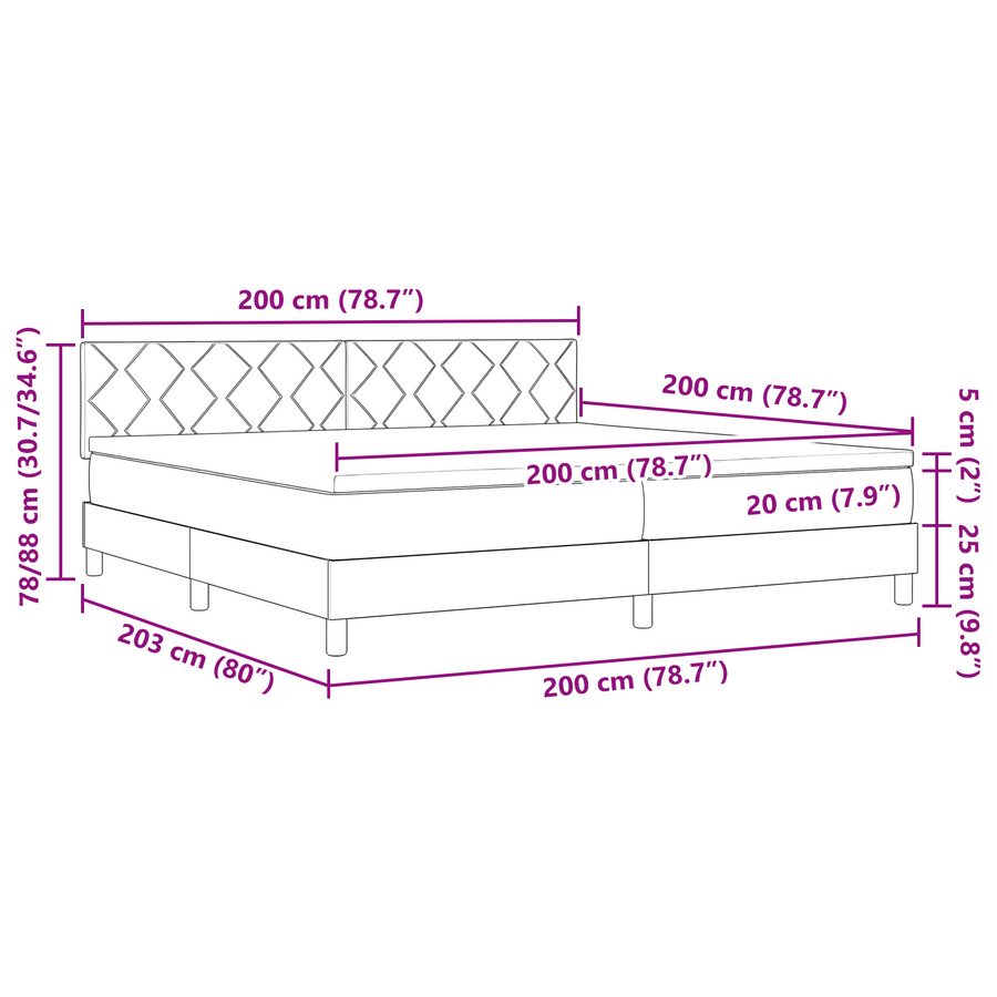 Boxspringbed met matras met matras Zwart 200 x 200 cm Stof
