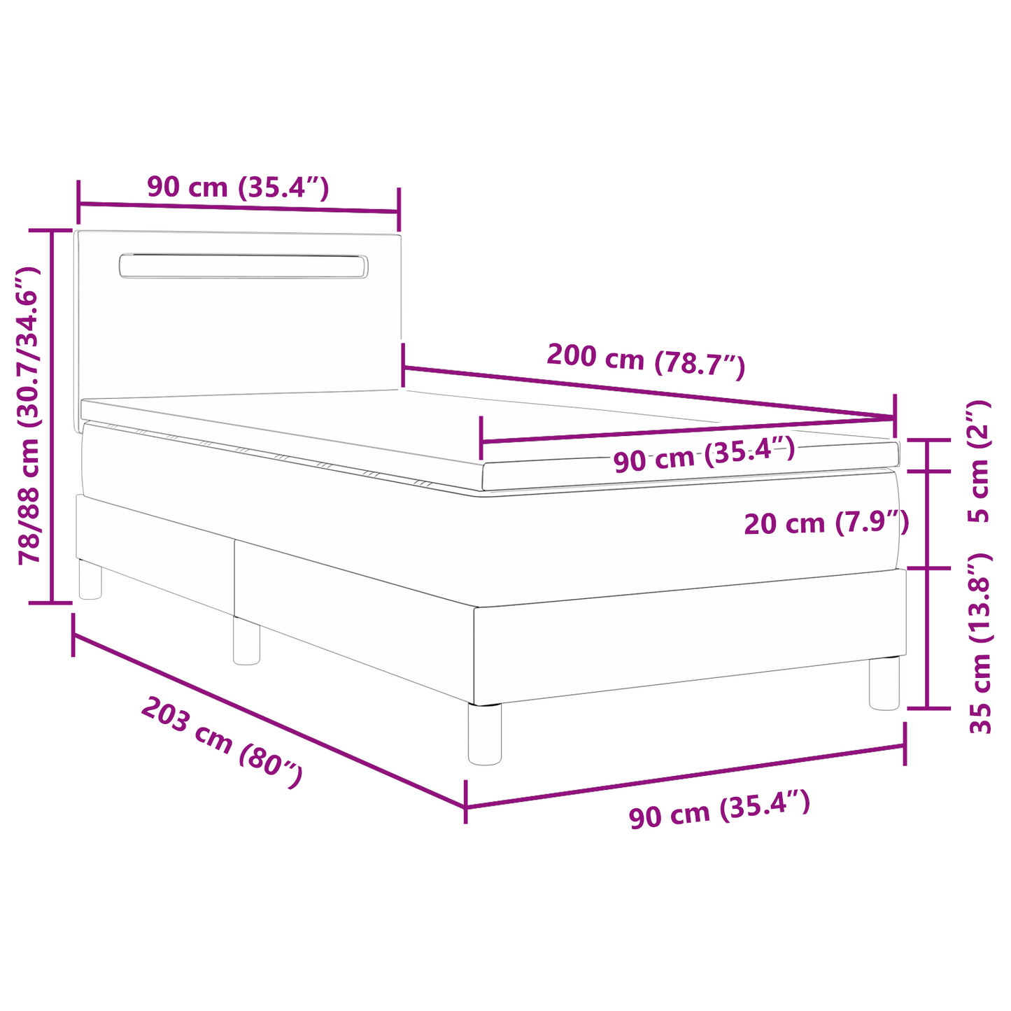 Boxspringbed met matras kunstleer grijs 90x200 cm