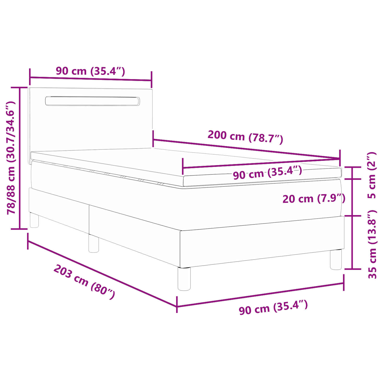 Boxspringbed met matras kunstleer grijs 90x200 cm
