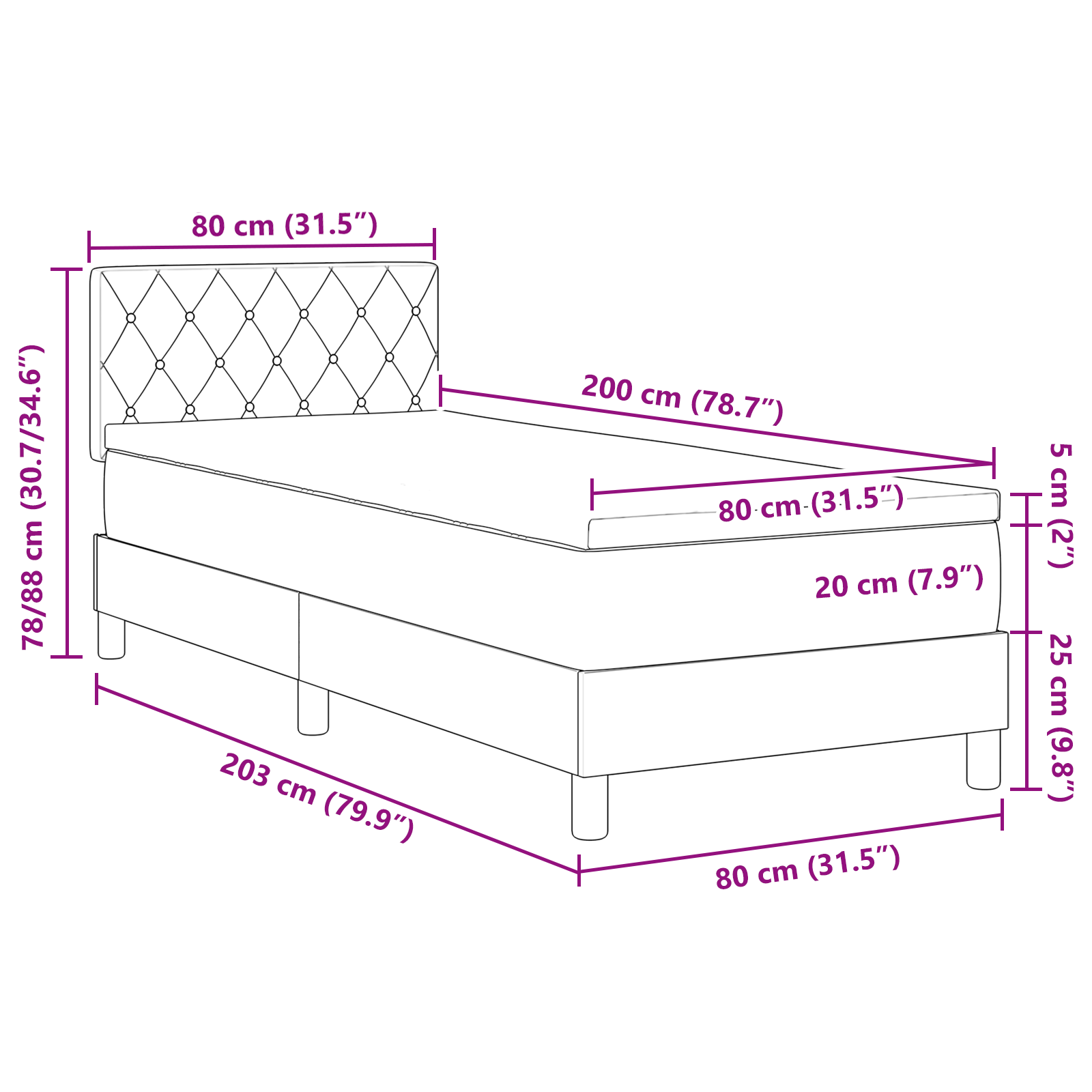 Boxspringbed met matras fluweel lichtgrijs 80x200 cm