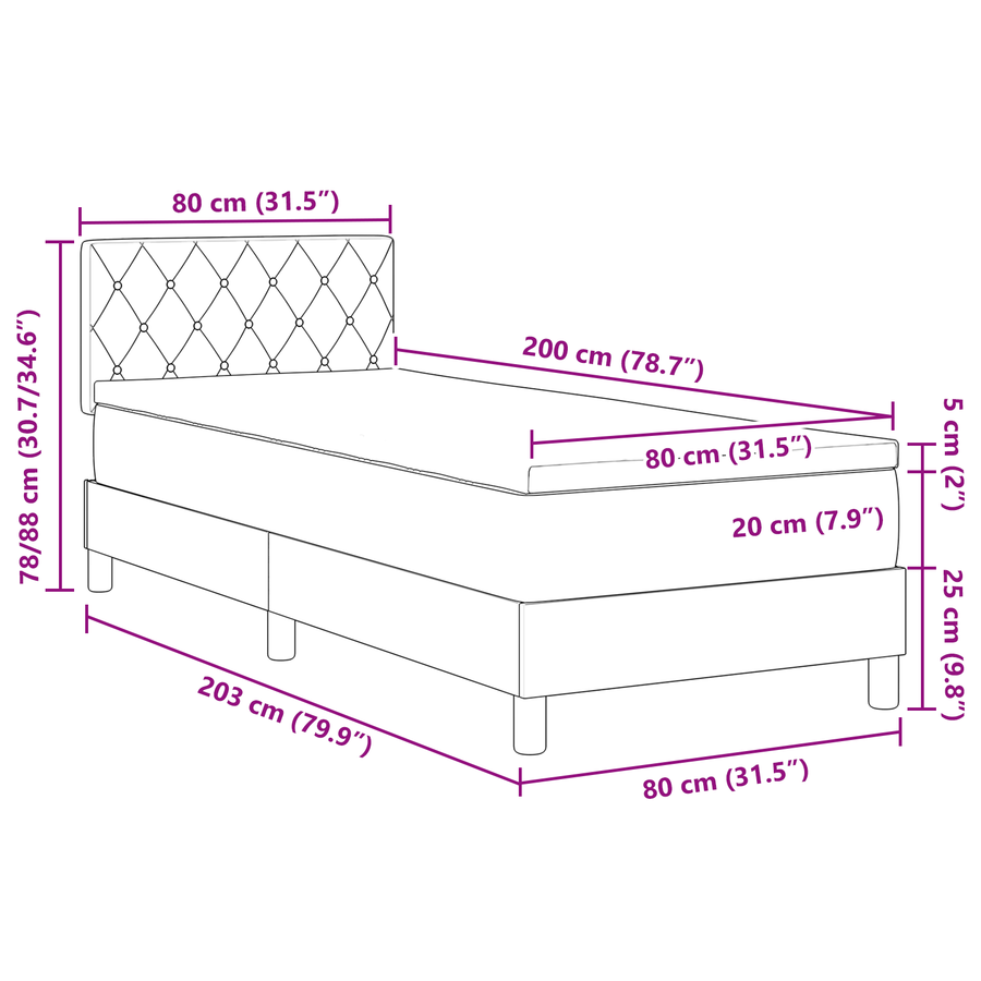 Boxspringbed met matras fluweel lichtgrijs 80x200 cm