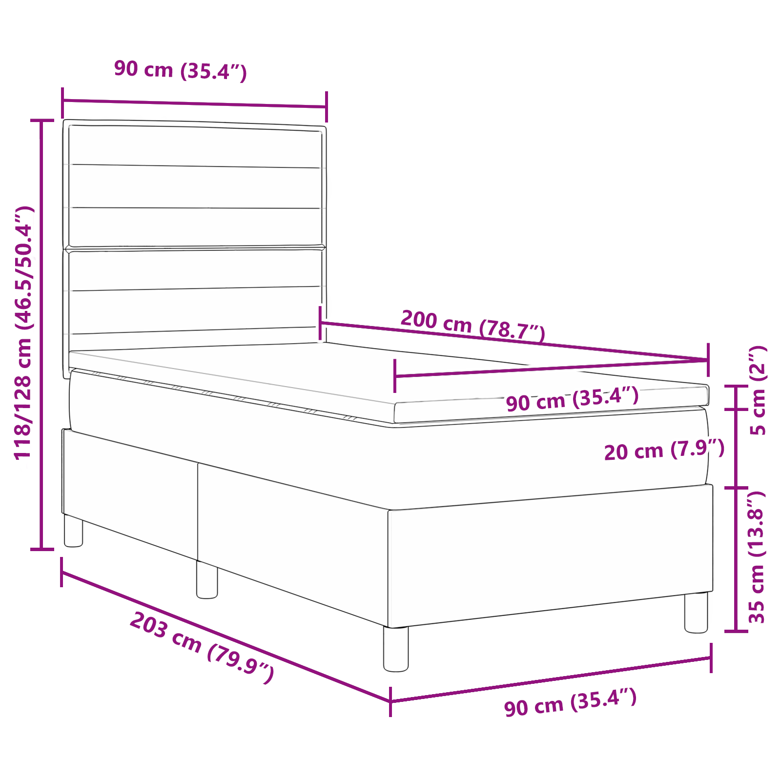 Boxspringbed met matras stof taupe 90x200 cm