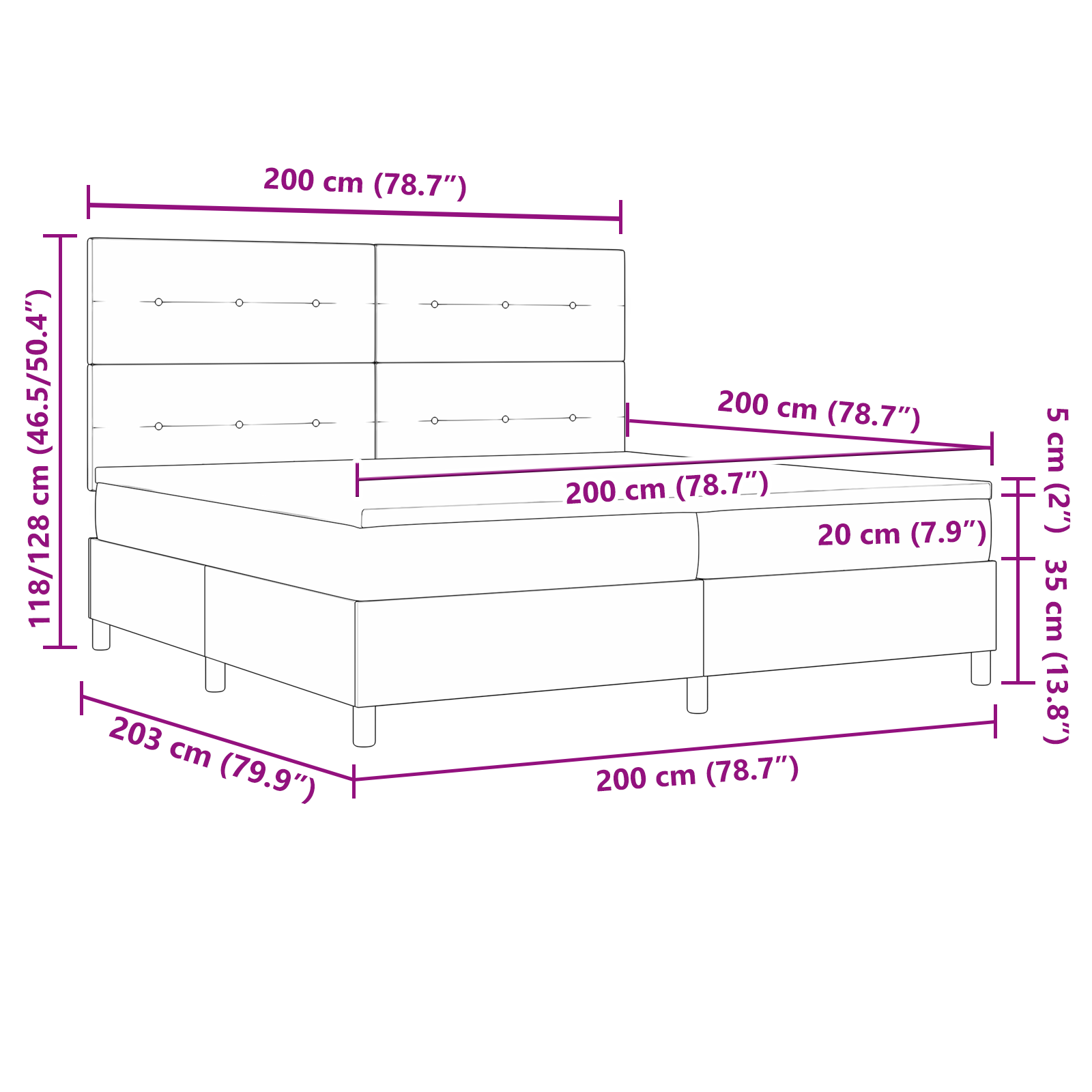 Boxspringbed met matras stof blauw 200x200 cm