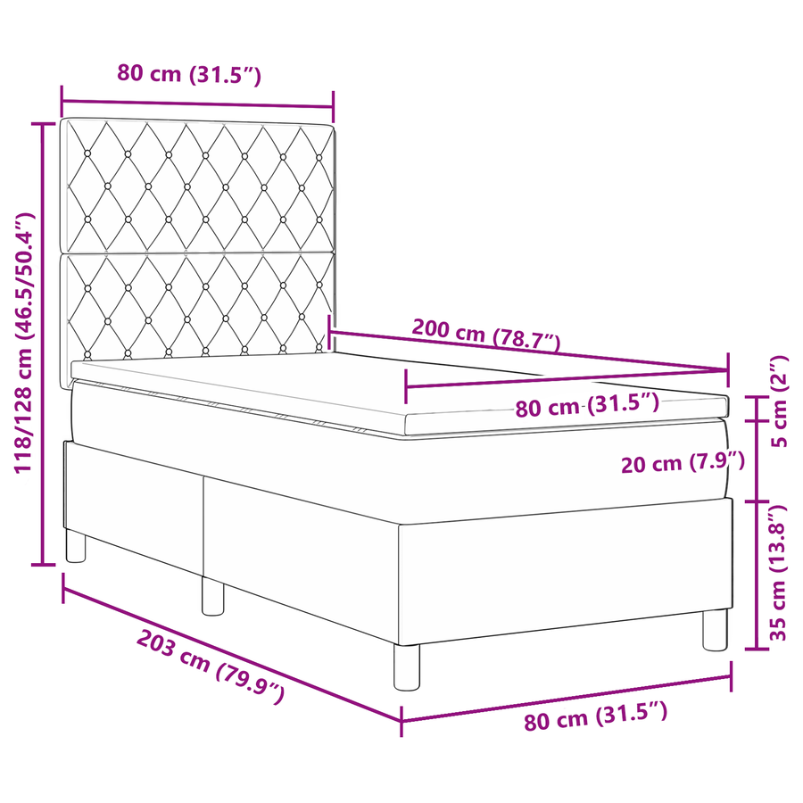 Boxspringbed met matras fluweel lichtgrijs 80x200 cm