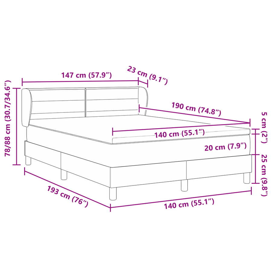 Boxspringbed met matras stof lichtgrijs 140x190 cm