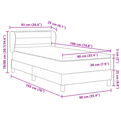 Boxspringbed met matras stof donkerbruin 90x190 cm