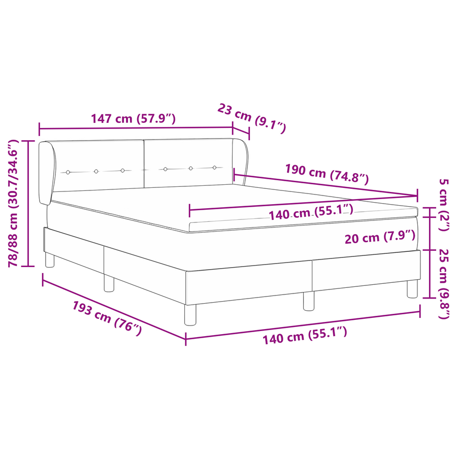 Boxspringbed met matras stof donkergrijs 140x190 cm