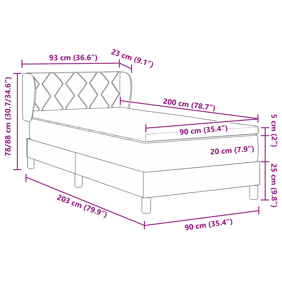 Boxspringbed met matras stof donkergrijs 90x200 cm