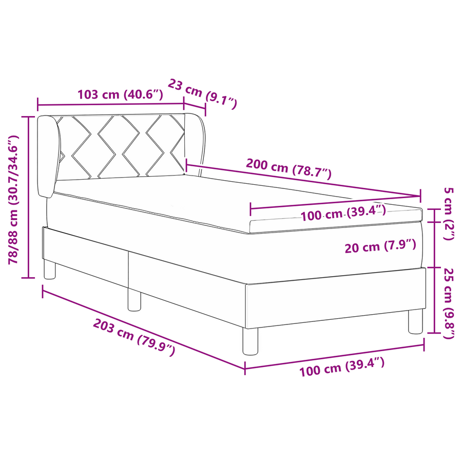 Boxspringbed met matras stof crèmekleurig 100x200 cm
