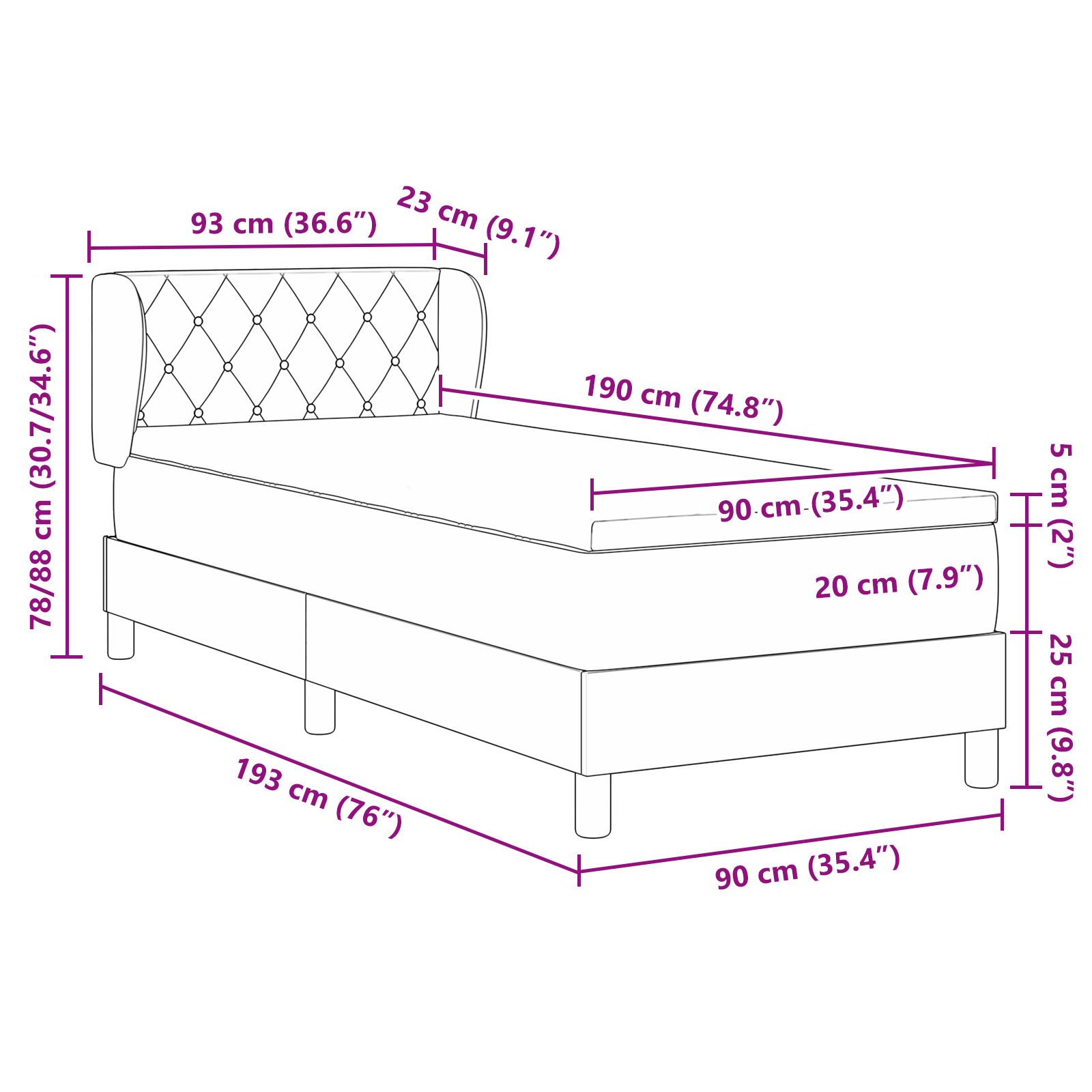Boxspringbed met matras fluweel roze 90x190 cm
