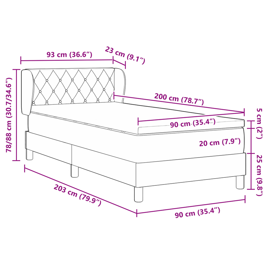 Boxspringbed met matras fluweel zwart 90x200 cm