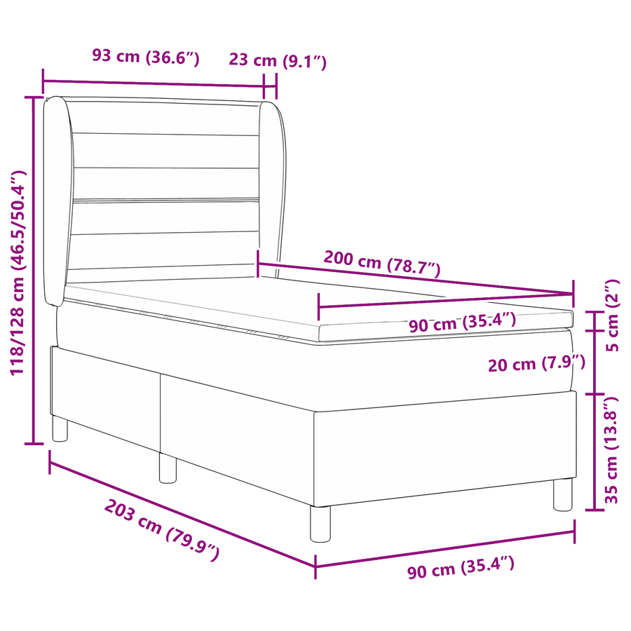 Boxspringbed met matras stof taupe 90x200 cm