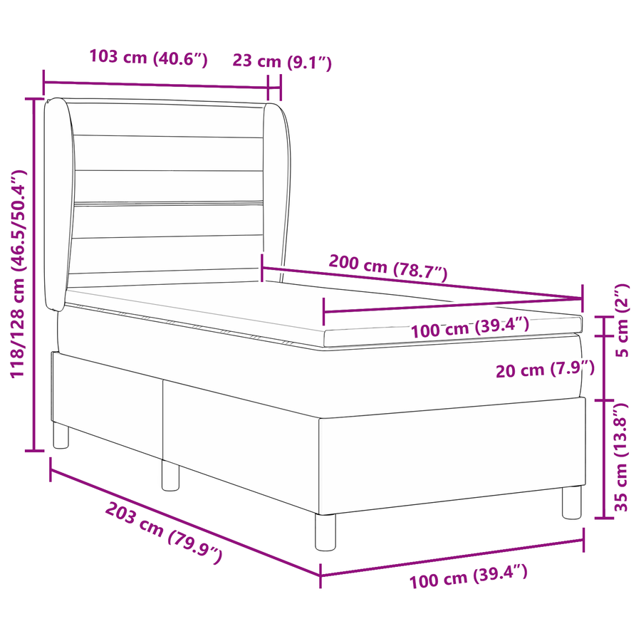 Boxspringbed met matras stof donkergrijs 100x200 cm