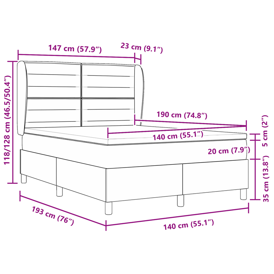 Boxspringbed met matras stof donkergrijs 140x190 cm