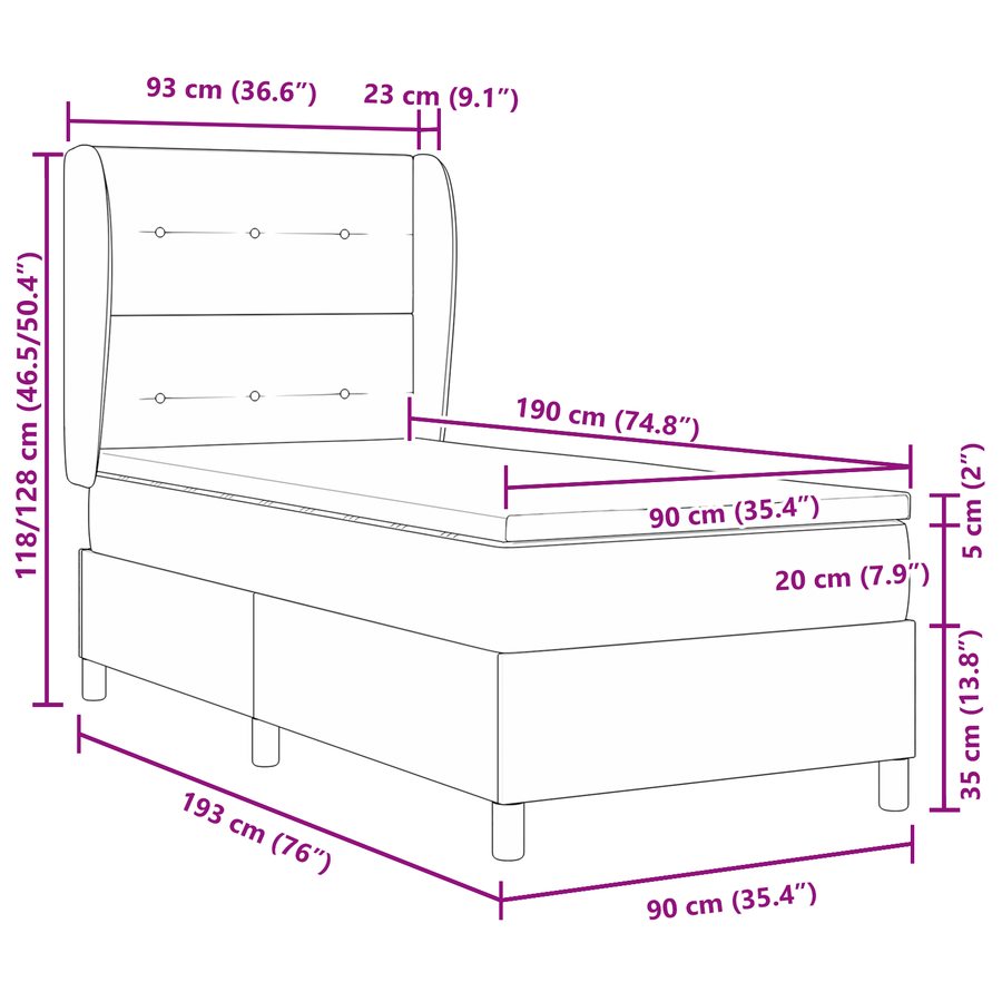 Boxspringbed met matras stof blauw 90x190 cm