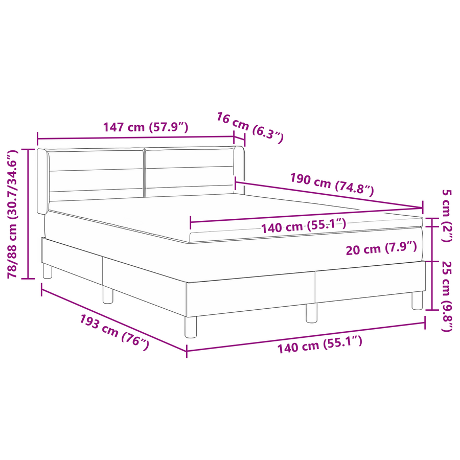 Boxspring bed met hoofdeinde Zwart 140 x 190 cm Stof en Foam