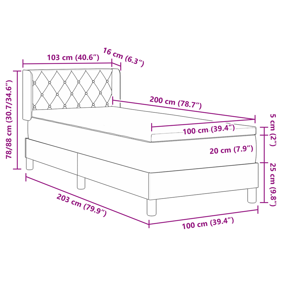 Boxspringbed met matras fluweel zwart 100x200 cm
