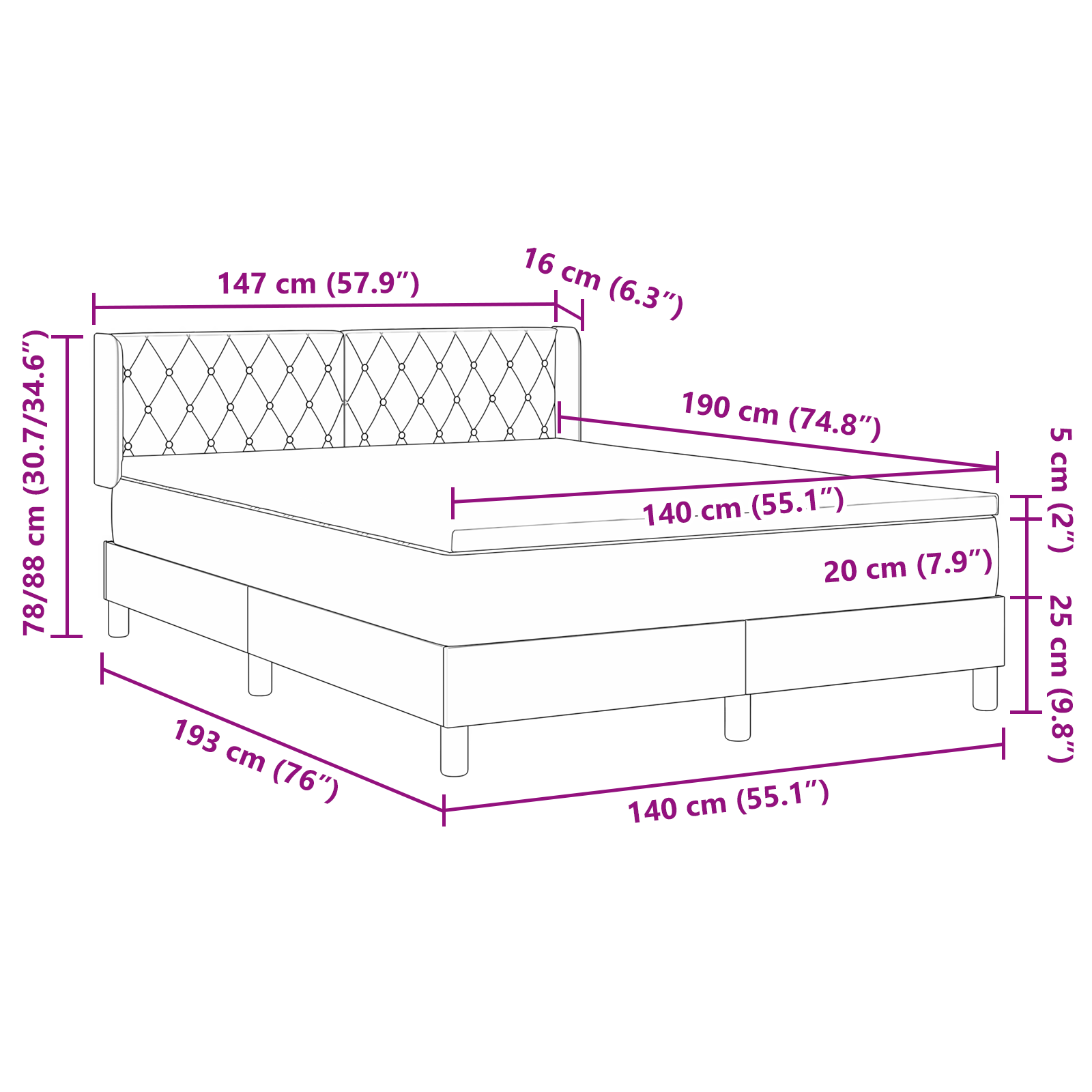 Boxspringbed met matras fluweel zwart 140x190 cm