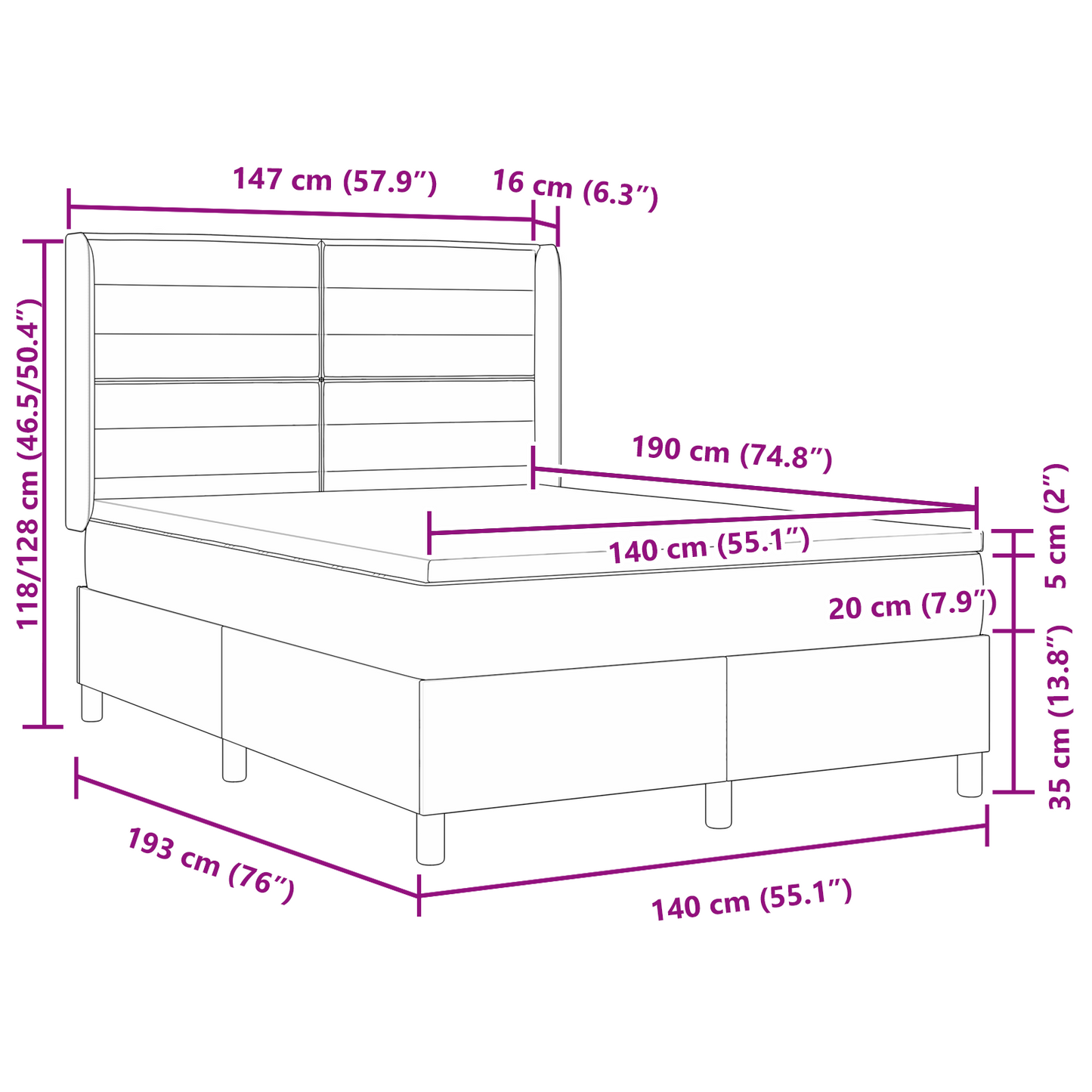 Boxspringbed met matras stof donkergrijs 140x190 cm