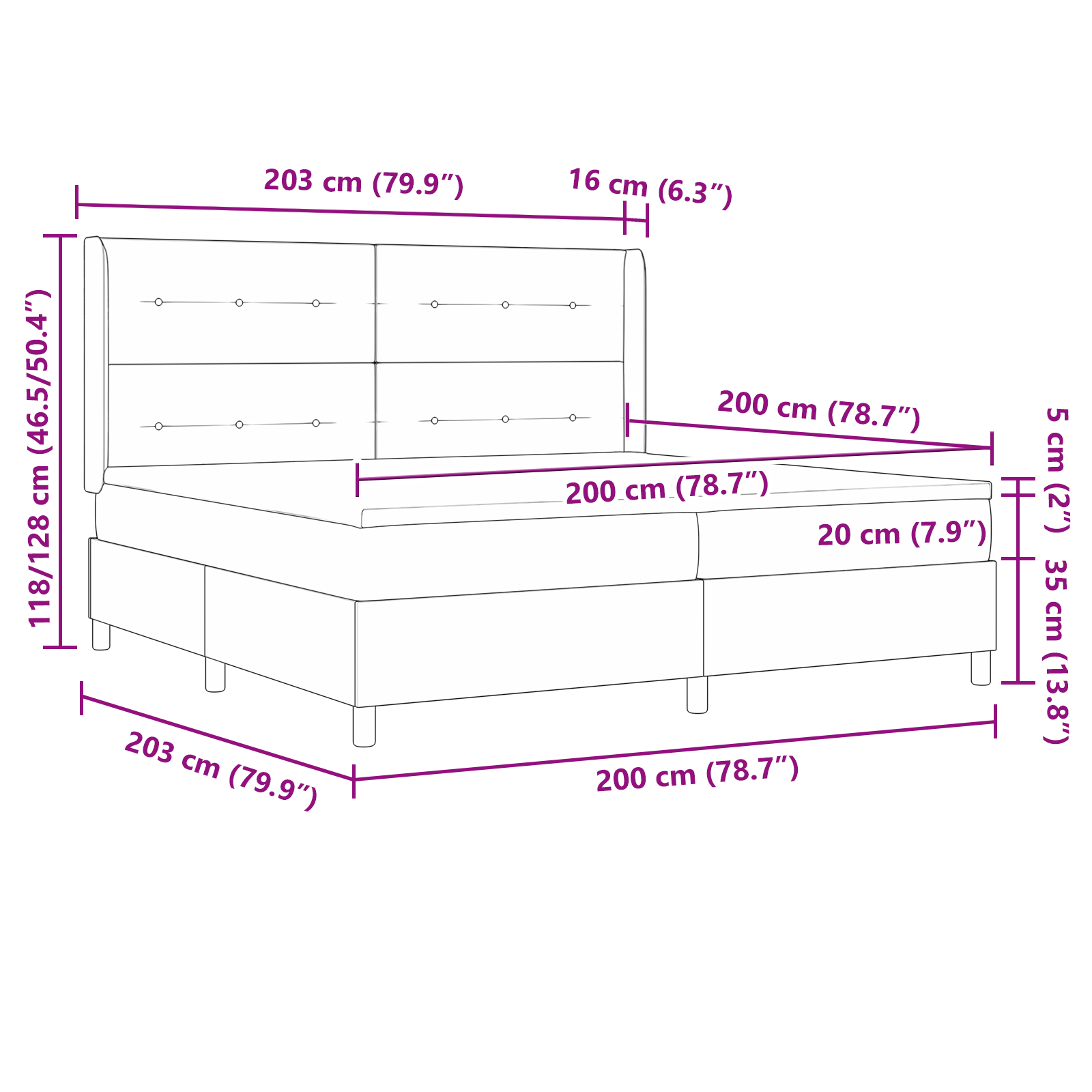 Boxspringbed met matras stof blauw 200x200 cm