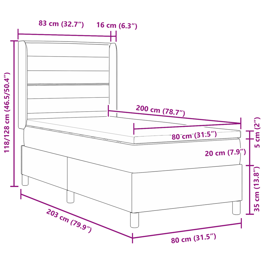 Boxspringbed met matras stof lichtgrijs 80x200 cm